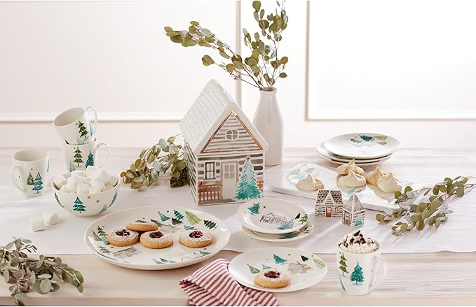 Lenox 890753 Balsam Lane 4-Piece Tidbit Plate Set, Christmas Drinkware, Holiday Hosting