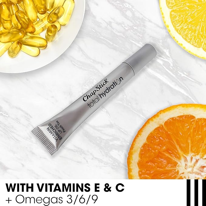 Chapstick Total Hydration Vitamin Enriched Lip Oil, Non Tinted, Vitamin c, vitamin E, Contains Omega 3 6 9, Peach Tea Flavor, 0.23 Fl Oz (Pack of 1)-BrightBean Baby