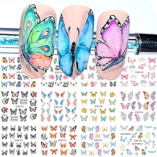 Butterfly Nail Art Sticker Colorful Butterfly Water Transfer Nail Stickers Decal Summer Nail Art Supplies for Acrylic Nail DIY Decoration Manicure Tip 12 Sheets-BrightBean Baby