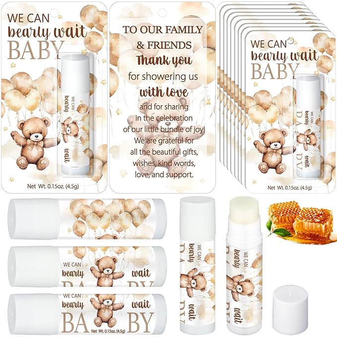 30 Pack Bear Baby Shower Party Gifts Favors Gifts Bulk Lip Balms for Guests Woman Man Entertainment Neutral Gender Reveal Favors Baby Shower Prizes Souvenirs Baby Gift Bags Stuffers-BrightBean Baby