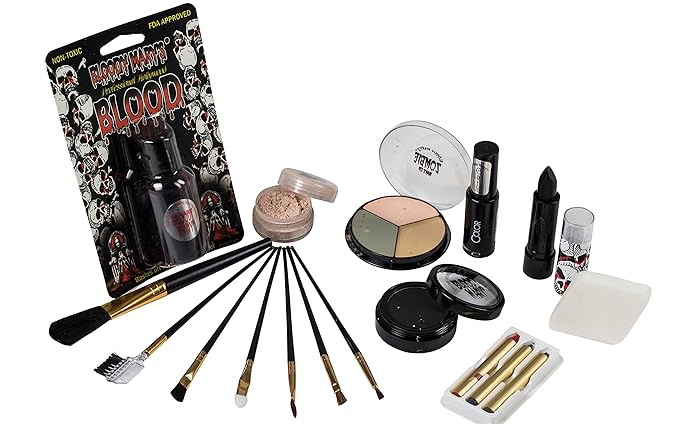 Bride Of Frankenstein Special Effects Makeup Kit - By Bloody Mary - Professional Halloween Monster SFX Makeup - Includes Lipstick, Foundation, Setting Powder, 3 Crayons, 4 Brushes, Eye Shadow & Sponge-BrightBean Baby