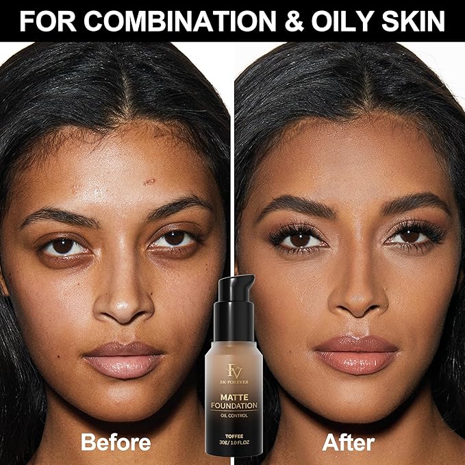 FV Full Coverage Liquid Foundation, Lightweight & Concealing, Long Lasting Matte Foundation Makeup with Flawless Finish, Oil Control Waterproof Foundation for Oily Skin (Toffee Matte)-BrightBean Baby