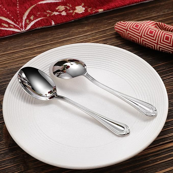 KEAWELL Pearl Edge 4-Piece Premium Spoon Set, 18/10 Stainless Steel, Fine Silverware Spoons with Refined Bead Design, Brightly Polished, Dishwasher Safe (Silver, 6.3" Condiment Spoons)