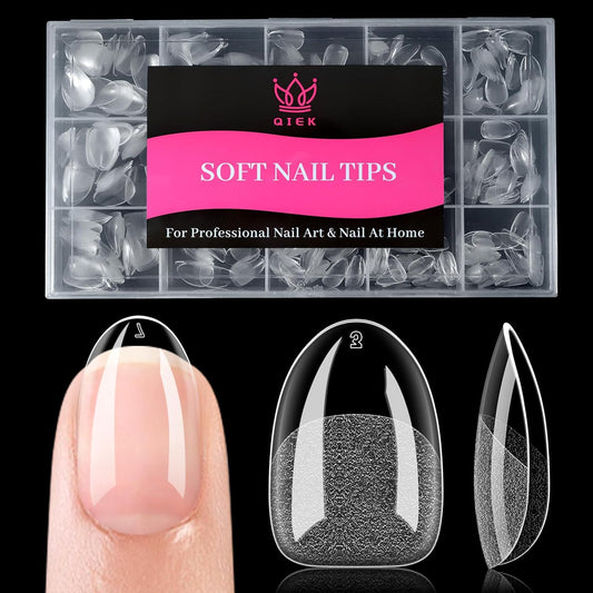 Short Round False Nail Tips, 15 Sizes 510 PCS Clear Soft Press On Fake Nail Pre-shaped Half Matte Full Cover Gel Nail Tips Extensions Strong Thick Long Lasting for DIY Beginners & Salon Manicure-BrightBean Baby