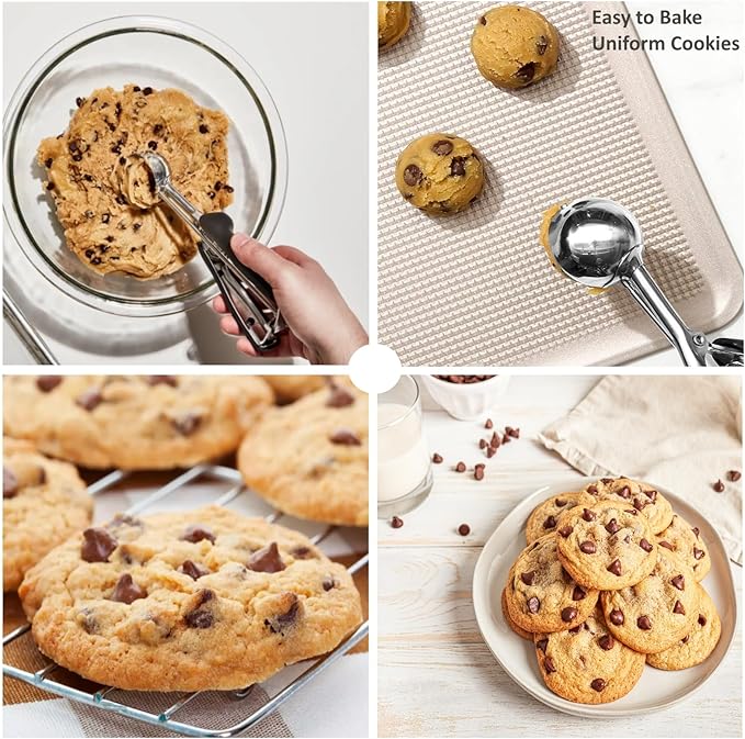 Cookie Scoop, Ice Cream Scoop, Medium Cookie Scoops for Baking, 18/8 Stainless Steel Cookie Scooper for Baking, Ice Cream Scooper with Trigger Release, Cookie Dough Scoop with Non-slip Grip (M)……
