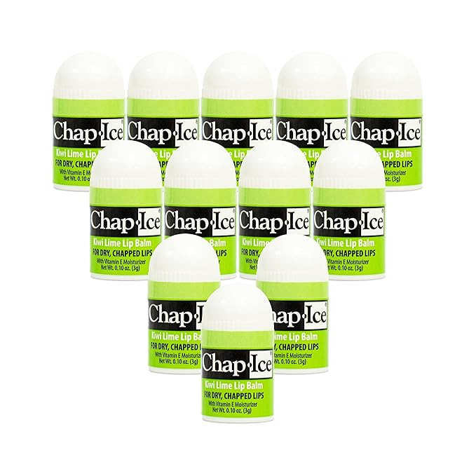 Chap-Ice® | 12-Count Mini Kiwi Lime Lip Balm | Lip Balm Pack Fortified with Vitamin E for Dry, Cracked Lips | Made in USA | 12-Count Mini Lip Balm with Kiwi Lime Flavor (0.10oz/3g Each)-BrightBean Baby