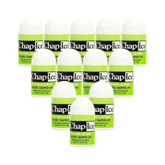 Chap-Ice® | 12-Count Mini Kiwi Lime Lip Balm | Lip Balm Pack Fortified with Vitamin E for Dry, Cracked Lips | Made in USA | 12-Count Mini Lip Balm with Kiwi Lime Flavor (0.10oz/3g Each)-BrightBean Baby