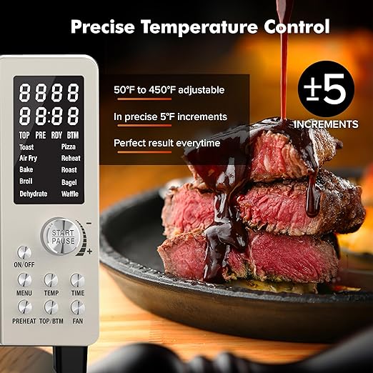 Nuwave Bravo Air Fryer Toaster Smart Oven, 10-in-1 Countertop Convection, 1800 Watts, 21-Qt Capacity, 50°-450°F Temp Controls, Top and Bottom Heater Adjustments 0%-100%, PFAS Free, Cream