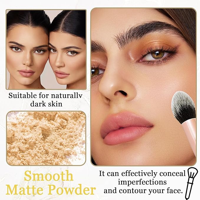 Lightweight Setting Powder,Waterproof Oil Control Translucent Face Powder,Smooth Long Lasting Matte Finish Loose Powder with Face Makeup Brush & Powder Puff（Natural Color）-BrightBean Baby