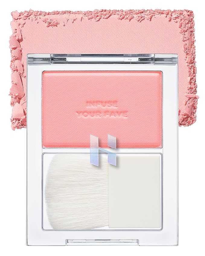 HOLIKA HOLIKA Infusing Blush with Brush - Lightweight, Smooth, Blendable Cheek Blusher, Sebum-Control, Natural Pore Coverage, Built-In Brush, Long-Lasting Pigment for Romantic Mood (06 FLUTTER)-BrightBean Baby