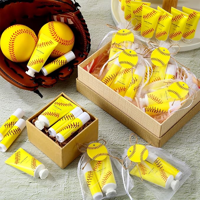 144 Pcs Softball Lip Balm Hand Cream Set Softball Accessories Softball Party Favors Including 36 Softball Lip Balm 36 Moisturizing Hand Cream 36 Bags 36 Softball Cards and Ropes for Kids Gifts-BrightBean Baby
