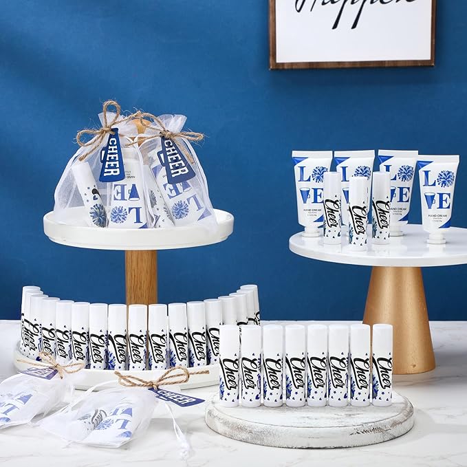 144 Pcs Blue Cheer Favors Natural Bulk Lip Balm and Hand Cream Set, Include 36 Lip Balm 36 Moisturizing Hand Cream 36 Bags 36 Card and Rope cheer accessories for Team Sports Party Supplies-BrightBean Baby