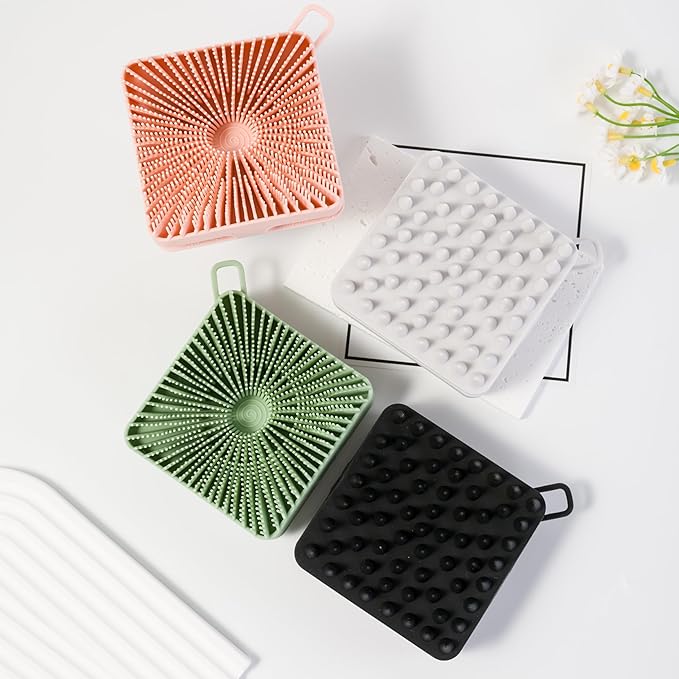 2 PC Silicone Exfoliating Body Scrubber, Silicone Body Shampoo Brush, Soft Silicone Loofah for Sensitive Skin, Shower Silicone Hair Scalp Massager, Easy to Clean, Lather Well(Black&Green)-BrightBean Baby