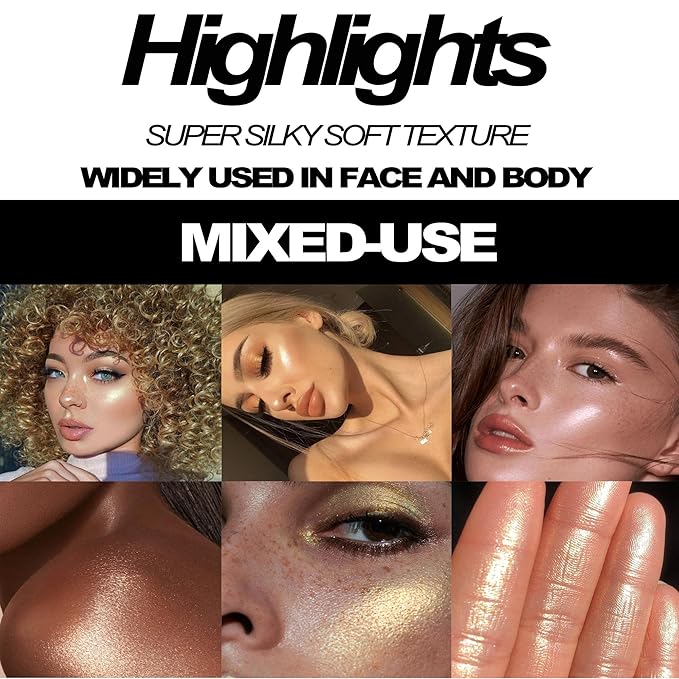 Face Highlighter Makeup Palette, Glossy Glitter Highlight Brightening Contouring Palette Natural Shiny Contour Makeup Illuminator Longlasting Lightweight, Blush&Highlighter (#03 Strawberry)-BrightBean Baby