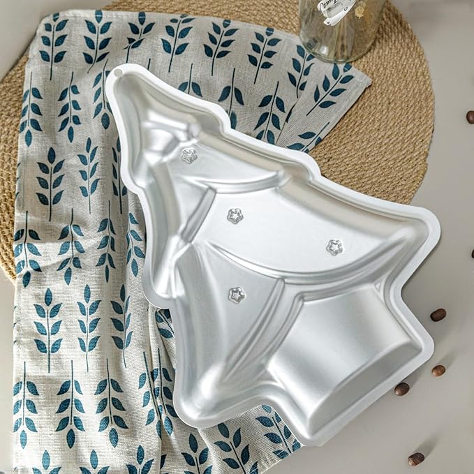 Christmas Tree cake pans set of 2，Christmas Tree Shaped cake pan,12 Inch Aluminum Christmas Tree Cake Tin,For Christmas Cake，silver