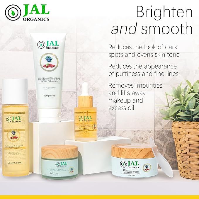 5 in 1 Blueberry & Rhubarb Korean Skin Care Set, Face Moisturizer, Glycolic Clay Face Mask, Serum, Cleanser & Toner for All Skin Types, Anti Aging Skin Care Sets & Kits, Facial Routine Kit for Women-BrightBean Baby