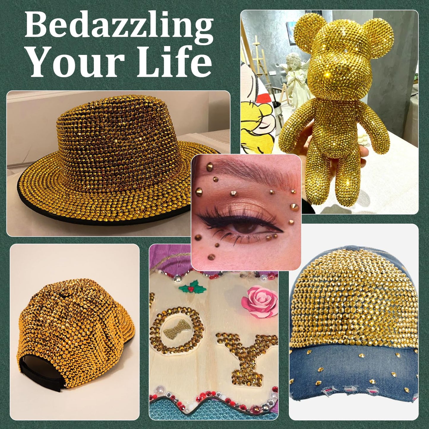 Resin Rhinestones for Crafting with B7000 Jewelry Glue, 2 Boxes Gold Flatback Crystals with 3Pcs 10ml Glue for Bedazzling Crafts DIY Nail Art Makeup，Non Hotfix Gems for Clothing Shoes-BrightBean Baby