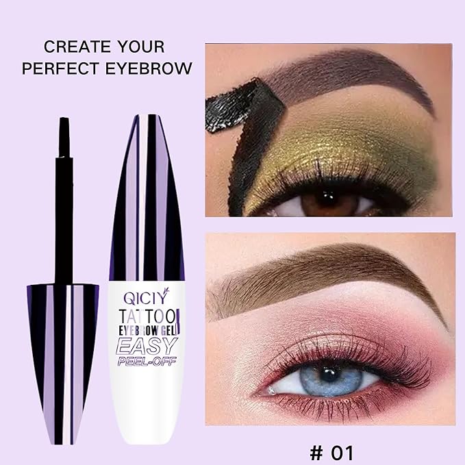 2 Pcs Dark Brown Easy Peel Off Eyebrow Gel, Tattoo Eyebrow Tint, Waterproof & Sweatproof Peel Off Tinted Eyebrow, Long-lasting Natural Color Up to 3 Days, Eyebrow Tattoo for All Skin Types (#01)-BrightBean Baby