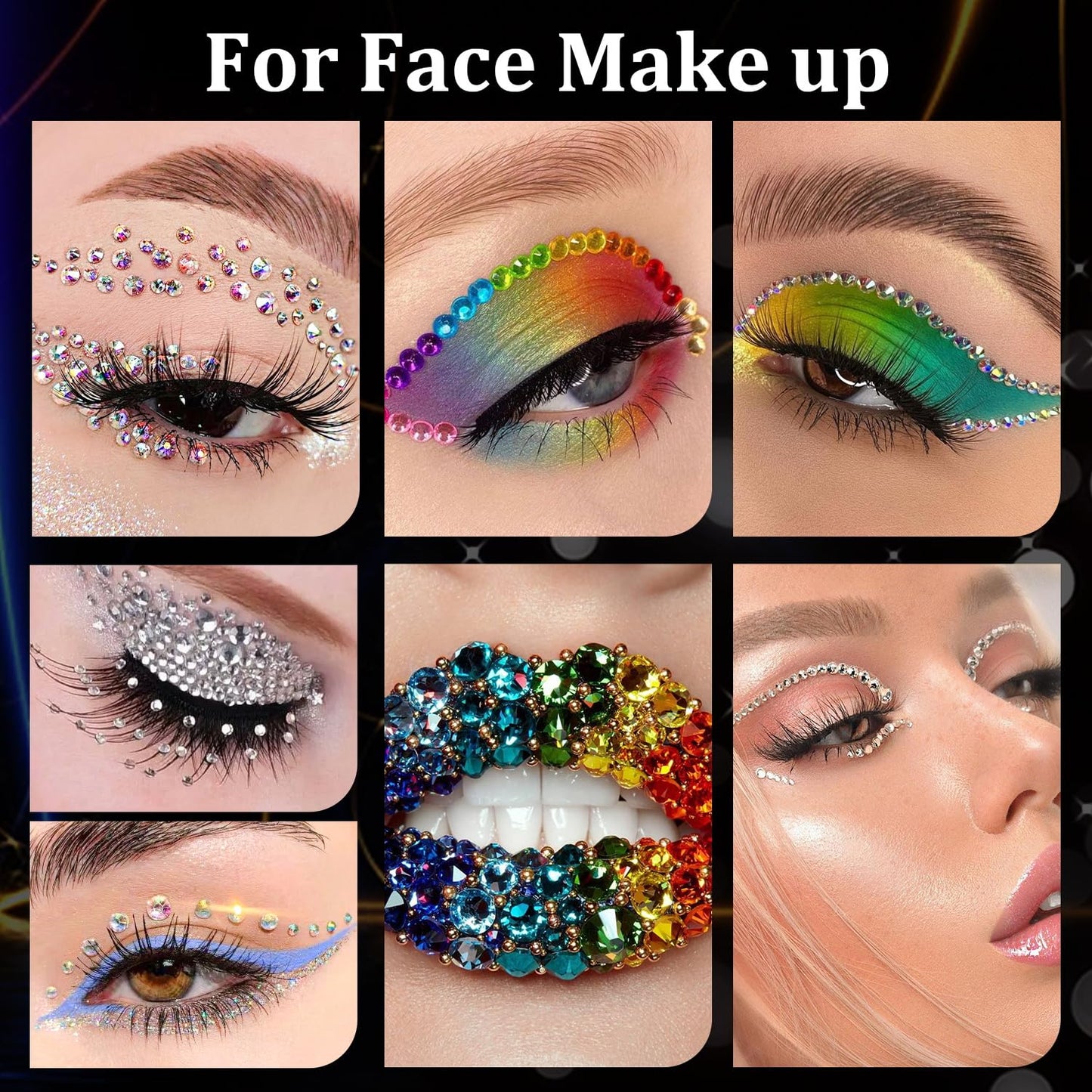 Rhinestones for Nails, Manicure Gem, Flatback Glass Crystal AB + Transparent Clear Gemstones and Colorful Resin Beads, 2-5mm Round Gems for Professional Salon DIY Nail Art with Pickup & Dotting Tools-BrightBean Baby