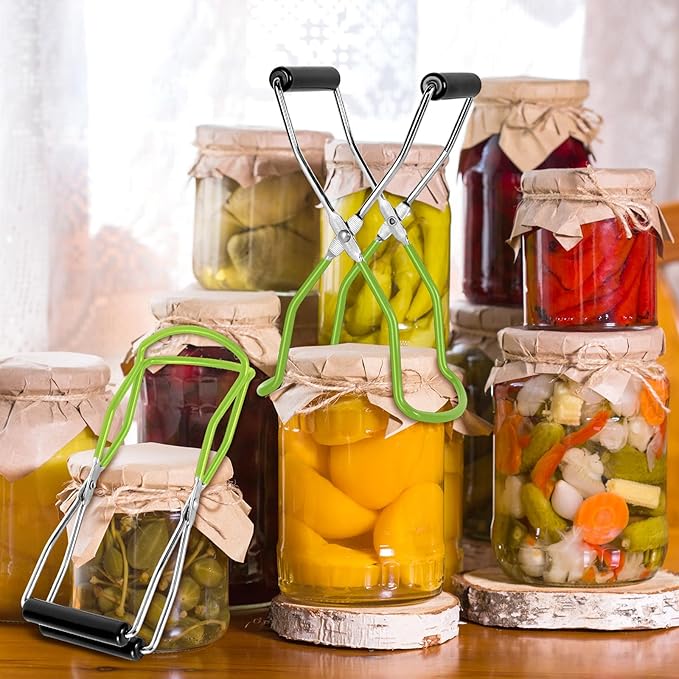 Canning Jar Lifter, Canning Tongs, Stainless Steel Jar Lifter with Rubber Grip Handle for Home Kitchen (Green)