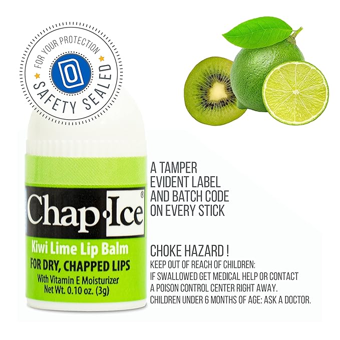 Chap-Ice® | 12-Count Mini Kiwi Lime Lip Balm | Lip Balm Pack Fortified with Vitamin E for Dry, Cracked Lips | Made in USA | 12-Count Mini Lip Balm with Kiwi Lime Flavor (0.10oz/3g Each)-BrightBean Baby