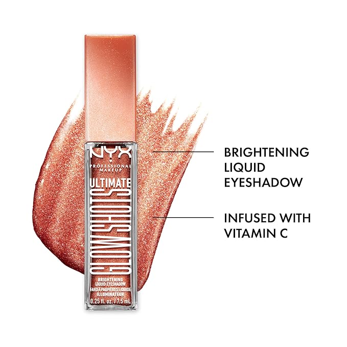 NYX PROFESSIONAL MAKEUP Ultimate Glow Shots, Liquid Eyeshadow, Long-Lasting Shimmer Eye Shadow with Vitamin C - Clementine Fine-BrightBean Baby