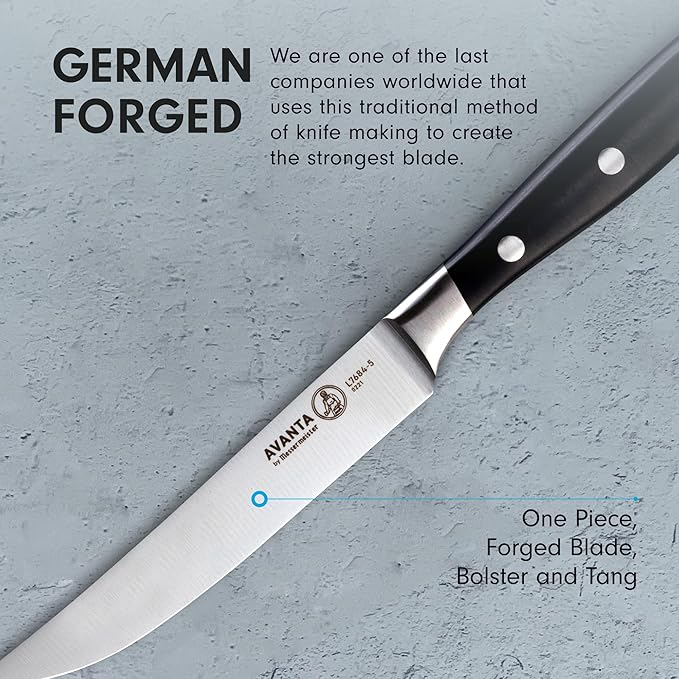 Messermeister Avanta 5” Fine Edge Steak Knife Set - Pack of 2 - German X50 Stainless Steel - Rust Resistant & Easy to Maintain - Includes 8 Total Steak Knives