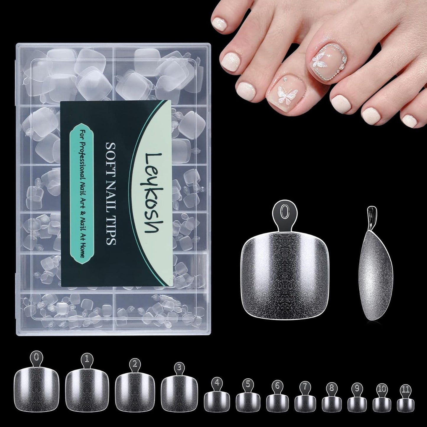 Toe Nail Tips, 216pcs Acrylic Fake Nails Gel Nail Tips Soft, Full Cover Pre-Shaped Matte Clear Press on Nails for Extension, Diy at Home Manicure 12 Sizes-BrightBean Baby