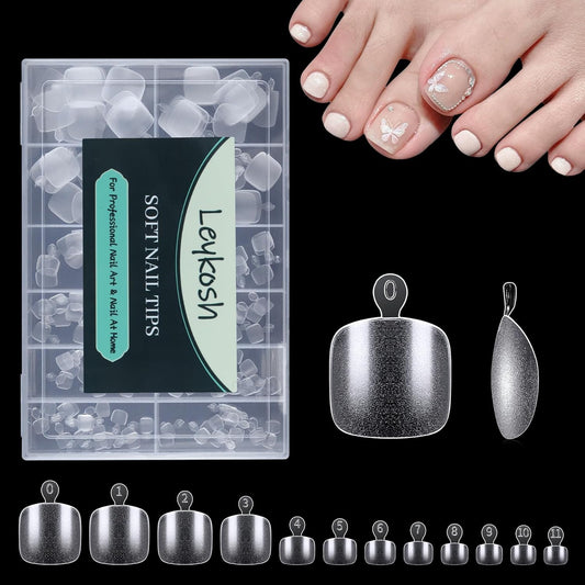 Toe Nail Tips, 216pcs Acrylic Fake Nails Gel Nail Tips Soft, Full Cover Pre-Shaped Matte Clear Press on Nails for Extension, Diy at Home Manicure 12 Sizes-BrightBean Baby