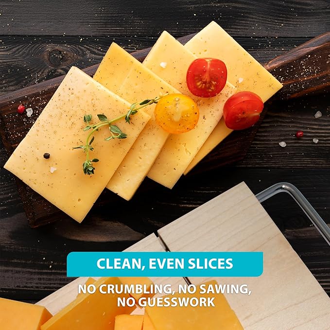 SlidingSusan Cheese Cutting Board - 11” Maple Wood with Silver Stainless Steel Slicer - Charcuterie Block for Hard & Soft Cheeses, Butter, Meat – Heavy Duty Handheld Kitchen Tool