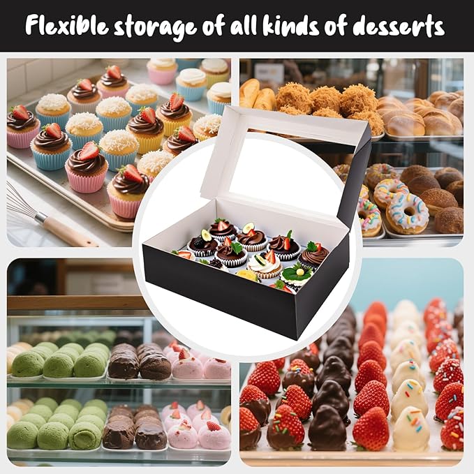VGOODALL 12 Count Cupcake Boxes, 6PCS Halloween Cupcake Holder with Window Black Pastry Boxes for Birthday Holiday Halloween Party Bakery Supplies