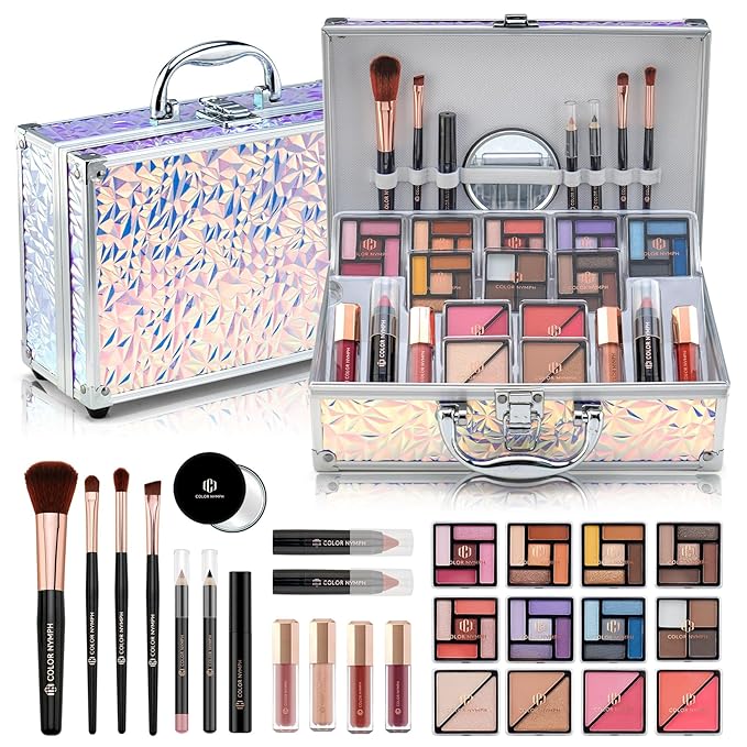 Color Nymph Makeup Kit For Women, Girls Makeup Set For Teens Professional Make Up Kits With Travel Case Full Cosmetics Kit w/ 35 Colors Eyeshadows Lipstick Blush Brushes Lipgloss Mascara-BrightBean Baby