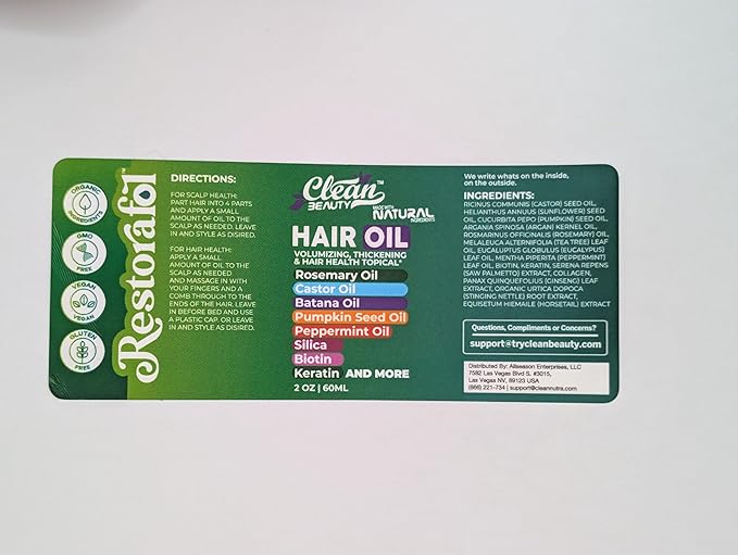 Clean Beauty Rosemary Hair Oil For Growth with Castor Oil Batana Oil Pumpkin Seed Oil Peppermint Oil Silica Biotin Collagen Keratin Saw Palmetto Horsetail Tea Tree Vit E Aloe Vera Jojoba (1 Pack)-BrightBean Baby