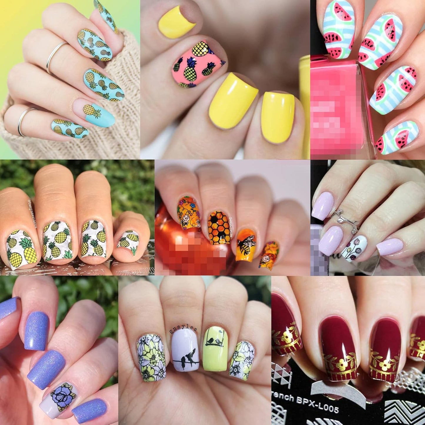 BORN PRETTY Nail Art Stamping Plates Set, Food, Bunnies, Flowers, Lace, Tropical, French Tip Themes Manicuring DIY Nail Templates Plates Print Tool Set-BrightBean Baby