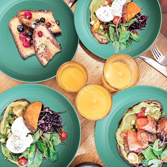 Wrova Wheat Straw Plates - 9 Inch Unbreakable Dinner Plates Set of 8 - Dishwasher & Microwave Safe Plastic Plates Reusable for Kitchen and Camping (Green)