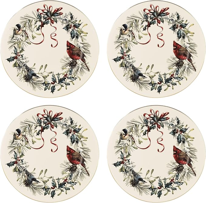 Lenox 897091 Winter Greetings Dinnerware Dinner Plates, Set of 4, Red & Green, Christmas, Holiday Hosting, Service For 4