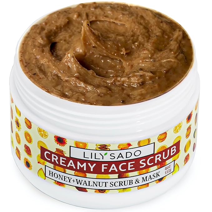 LILY SADO HONEY WALNUT Creamy Face Scrub - Best Exfoliating Facial Cleanser for Women & Men - Gently Exfoliates, Softens & Energizes Skin, Treats Acne, Reduces Pore Size - For All Skin Types - 4 oz-BrightBean Baby