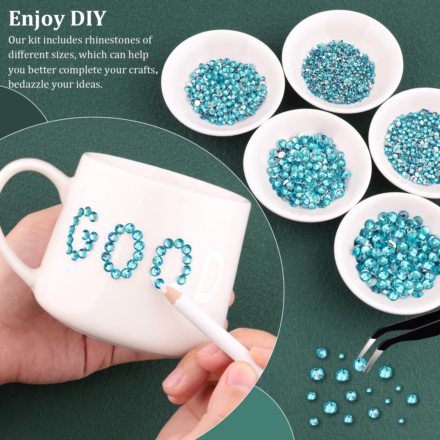 Resin Rhinestones for Crafting with B7000 Jewelry Glue, 2 Boxes Teal Blue Flatback Crystals with 3Pcs 10ml Glue for Bedazzling Crafts DIY Nail Art Makeup, Gems for Clothing Shoes-BrightBean Baby