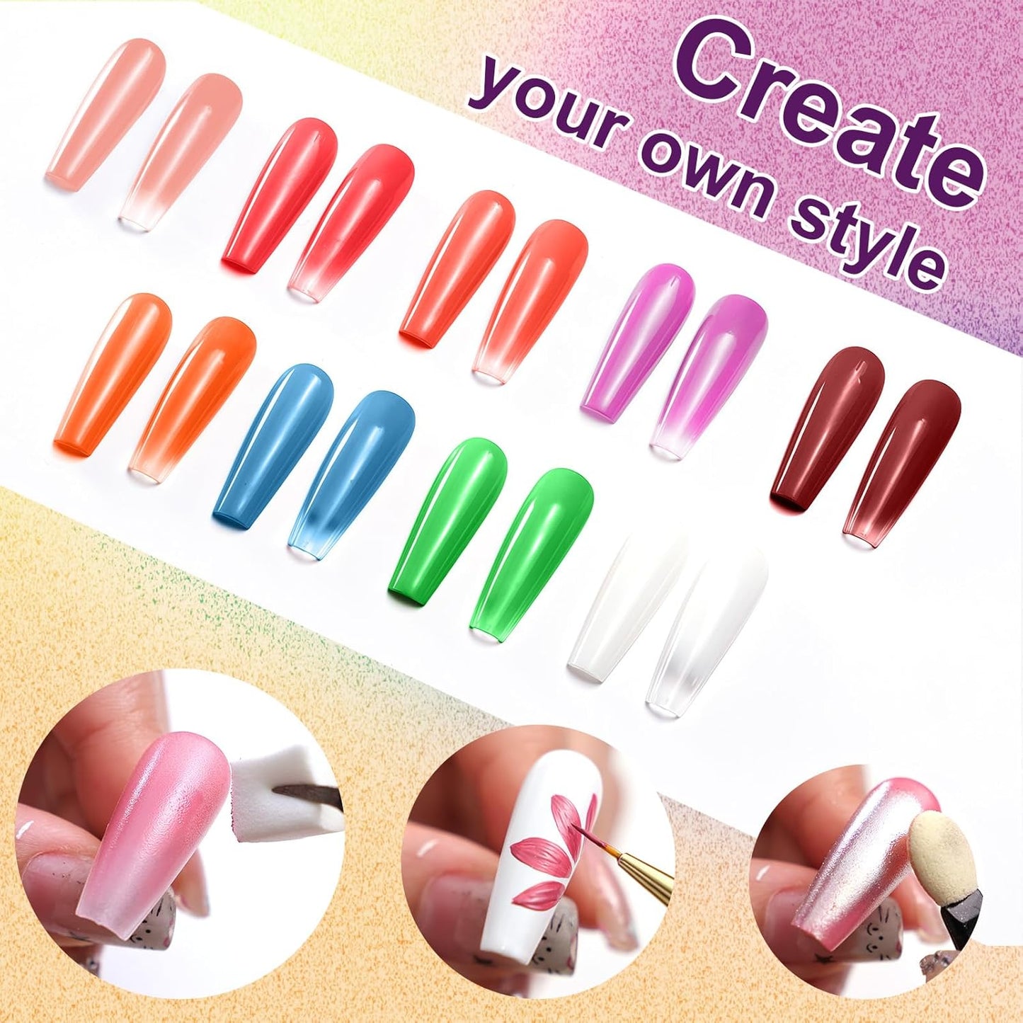 Gradient Painting Gel, 9 Colors Ombre Gel Nail Polish Sponging for Pigment Pat Nails Aura Nails French Manicure Long-lasting Home Salon DIY Nail Art Fluorescent-BrightBean Baby