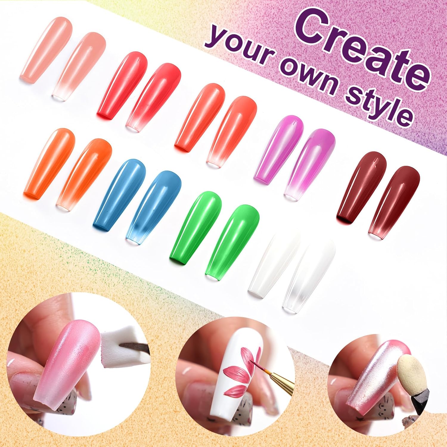 Gradient Painting Gel, 9 Colors Ombre Gel Nail Polish Sponging for Pigment Pat Nails Aura Nails French Manicure Long-lasting Home Salon DIY Nail Art Fluorescent-BrightBean Baby