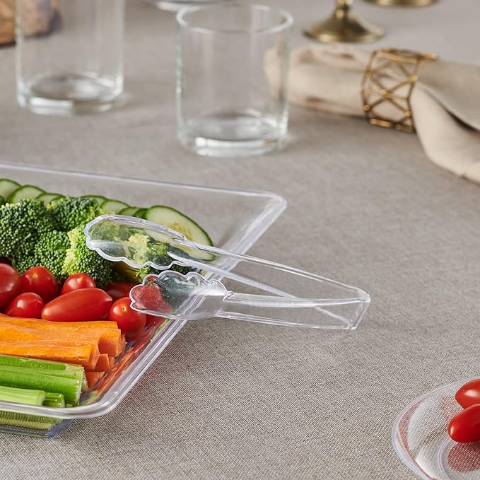 [Clear Tongs 7.5'' Inches] Plasticpro 7.5'' Serving Tongs Heavy Duty Reusable Kitchen and BBQ Clear Serving Tong for party's, Caterings, Events, Buffet, Weddings, And every Day use Pack of 12