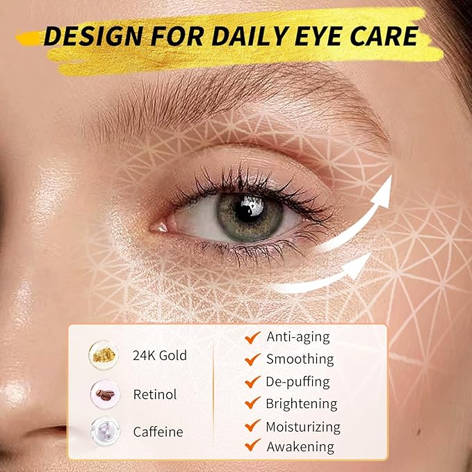 Under Eye Patches(12 Pairs), 24K Gold, Caffeine, Retinol Eye Masks for Puffy Eyes, Wrinkles, Dark Circles, Undereye Bags Treatment - Restoring & Awakening & Moisturizer Skin care Gift for Women-BrightBean Baby