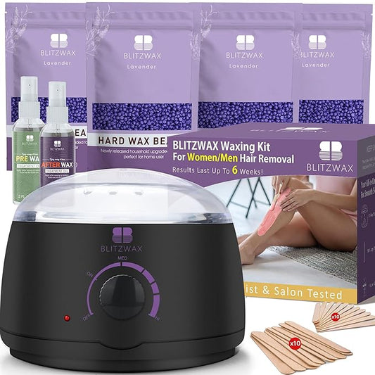 BLITZWAX Brazilian and Bikini Waxing Kit for Women, Hard Wax Warmer for Face, Legs, and Body, At Home Hair Removal Kit, Beginner Friendly, Quick Heating, 28 Accessories-BrightBean Baby