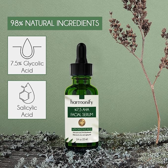 Pure Vitamin C Facial Serum with Salicylic Acid and Glycolic Acid, Anti-Wrinkle, Anti-Acne and Anti-Blackhead, Dark Spot Correcting, 7,5% AHA, Sebum Balance, ¾ oz-BrightBean Baby