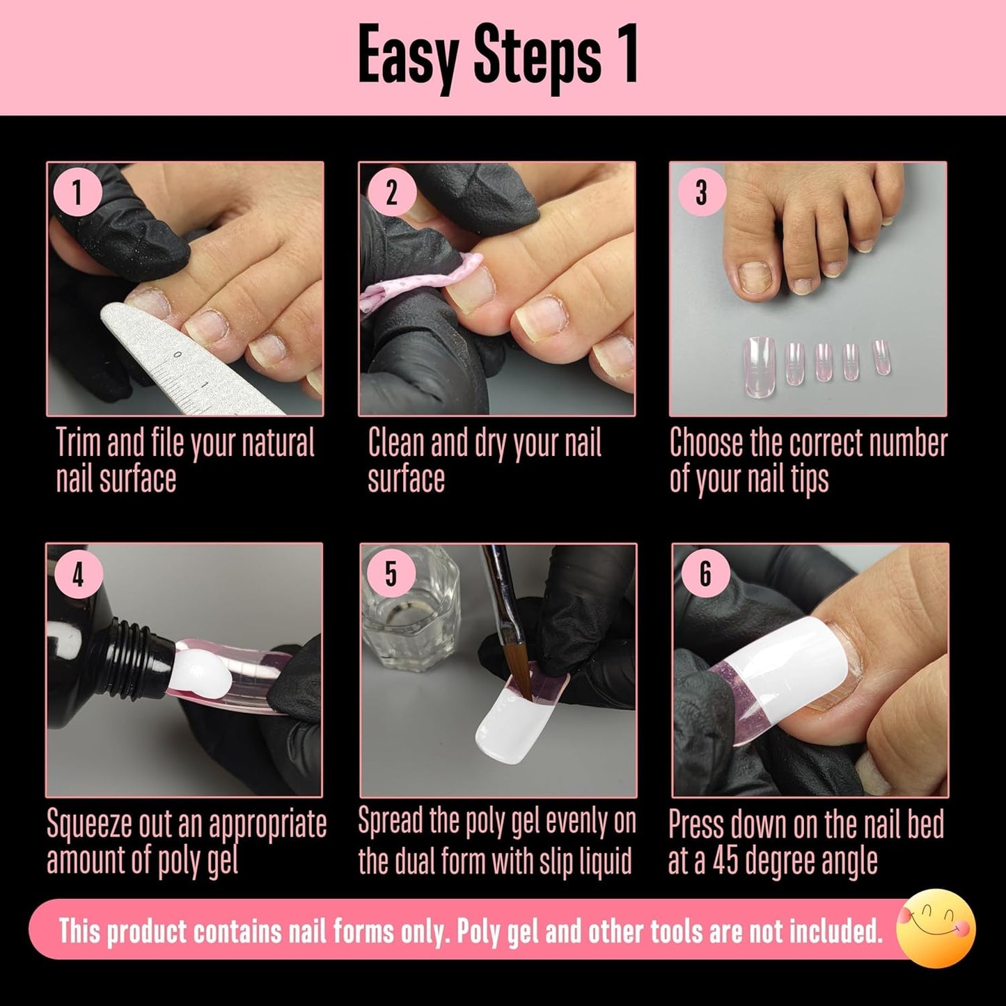 300 Pcs Toe Nail Dual Forms for Poly Gel Toenail Extension, PINK, Reusable Molds for Polygel Buider Hard Gel Acrylic French Tip Toenails, for Nail Art Salon Pedicure & DIY at Home 15 sizes-BrightBean Baby