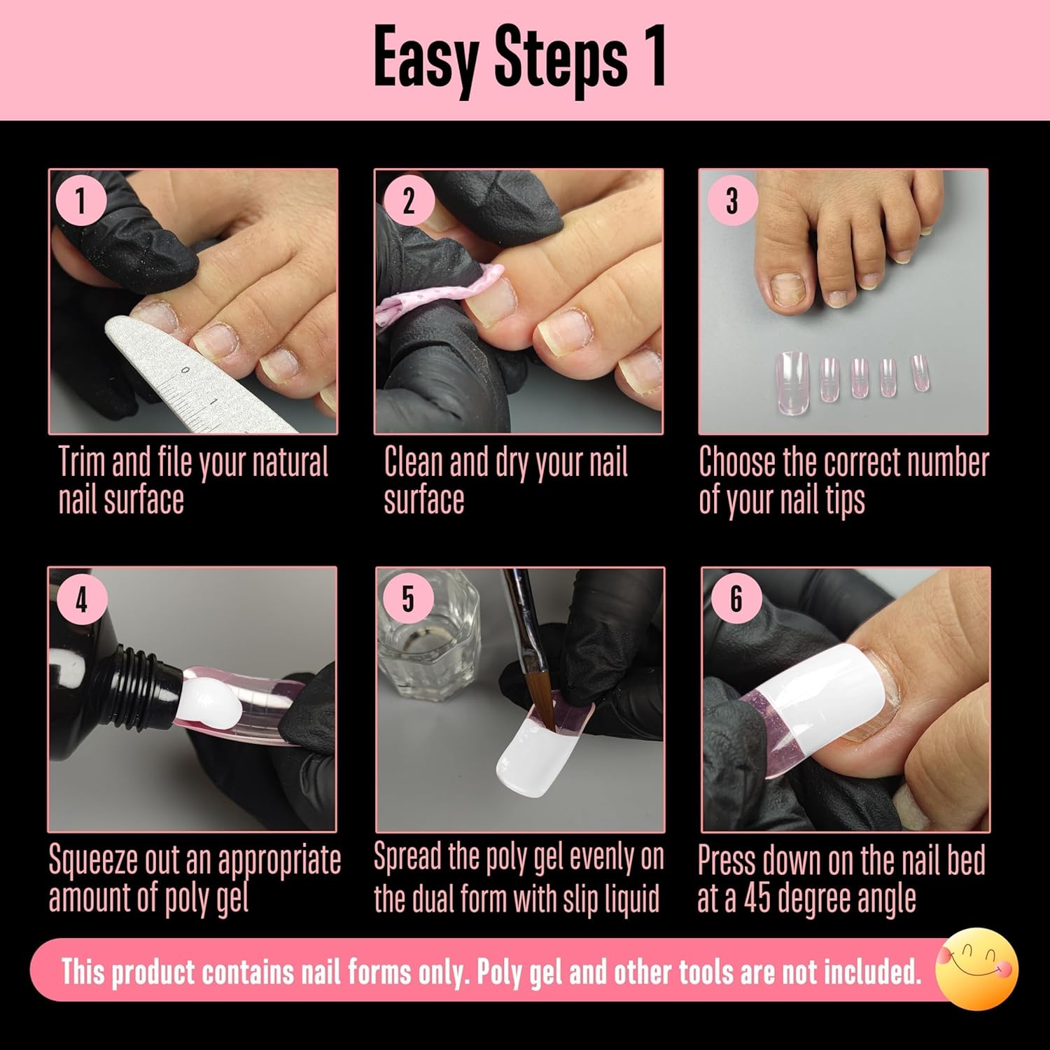 300 Pcs Toe Nail Dual Forms for Poly Gel Toenail Extension, PINK, Reusable Molds for Polygel Buider Hard Gel Acrylic French Tip Toenails, for Nail Art Salon Pedicure & DIY at Home 15 sizes-BrightBean Baby