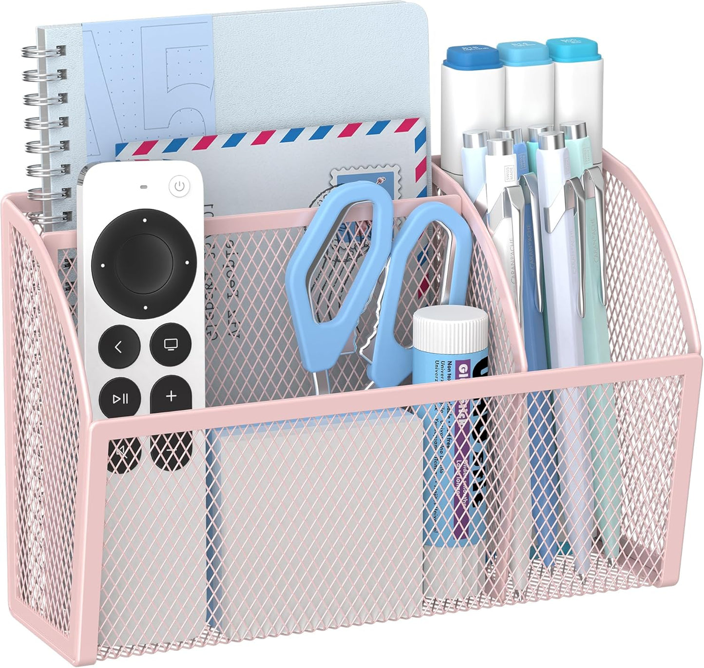 YINGHUA Strong Magnetic Pen Holder for Whiteboard and Refrigerator 3 Compartments Metal Mesh Organizer Space Saving Shelf for Office School Home and Locker - Pink-BrightBean Baby