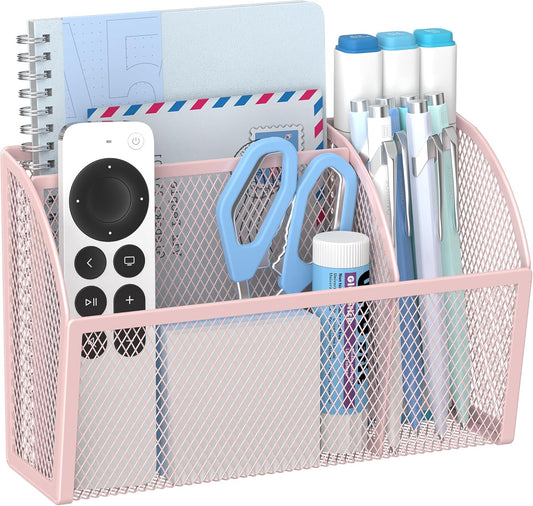 YINGHUA Strong Magnetic Pen Holder for Whiteboard and Refrigerator 3 Compartments Metal Mesh Organizer Space Saving Shelf for Office School Home and Locker - Pink-BrightBean Baby