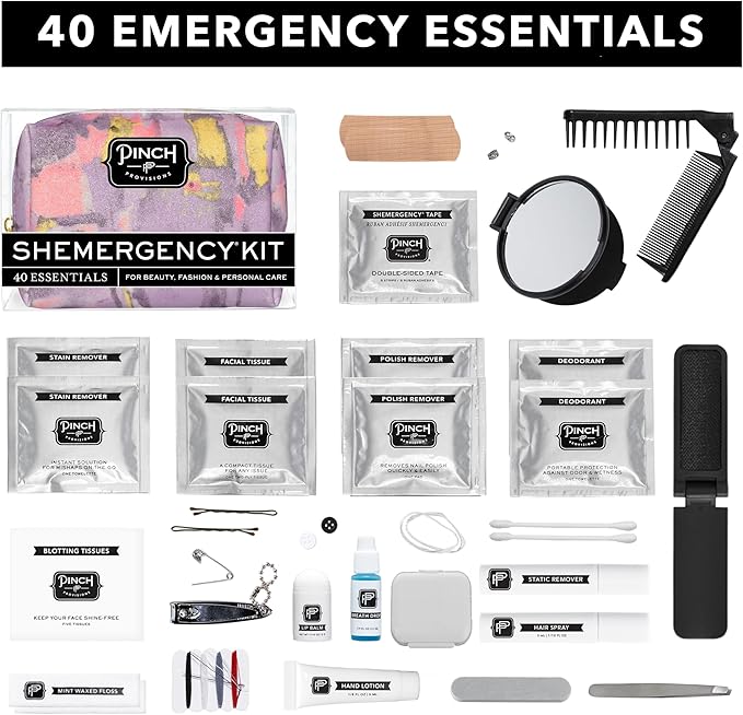 Pinch Provisions Shemergency Kit for Her, 40 Emergency Essential Items, Compact, Multi-Functional Pouch, Gift for Women, Birthday, Bachelorette Parties, and More!-BrightBean Baby