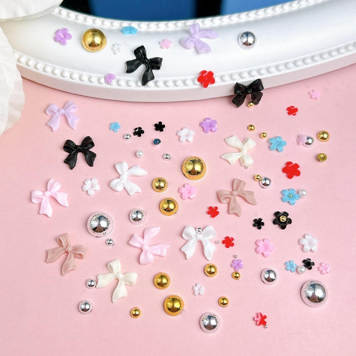 3D Bow Nail Charms Kit, Colorful Resin Flower Bowknot Nail Art, Mix Gold Silver Flatback Beads Charms for Manicure DIY Crafts Jewelry Accessories-BrightBean Baby